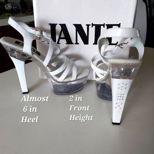 NEW NEVER WORN White Strappy Rhinestone Platform heels Size 6
